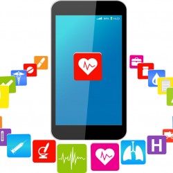 Blue Touchscreen Smart phones with colorful medical application icons